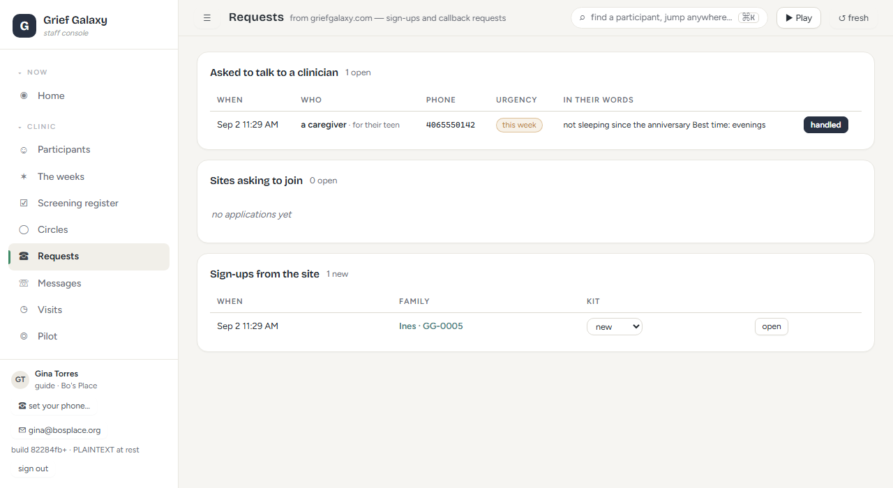 the site's requests view
